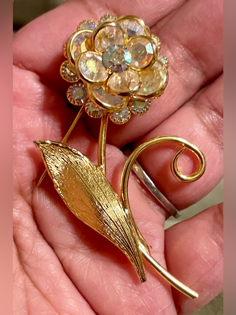 Gold Floral Crystal Brooch - Women's Jewelry